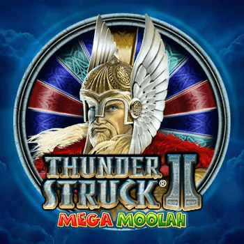 Imagem mostrando a logo do jogo de slot Thunderstruck II com uma personagem representando o Deus do Trovão